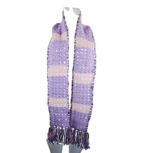 Handmade Knited Pink PurpleWhite Gray Scarf L 60" X W 5.5" Fringe 5.5"